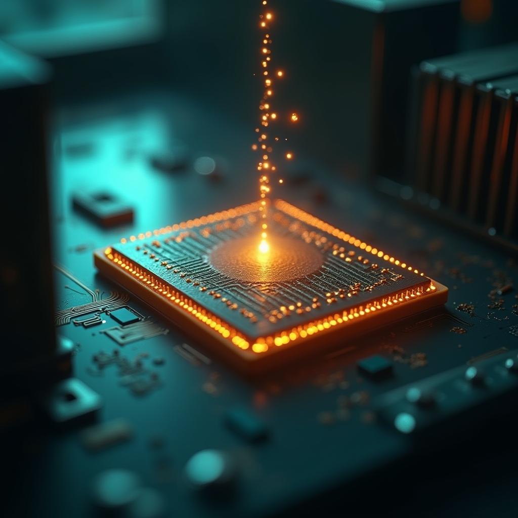 A microscopic silicon chip with interlocking gold electrodes