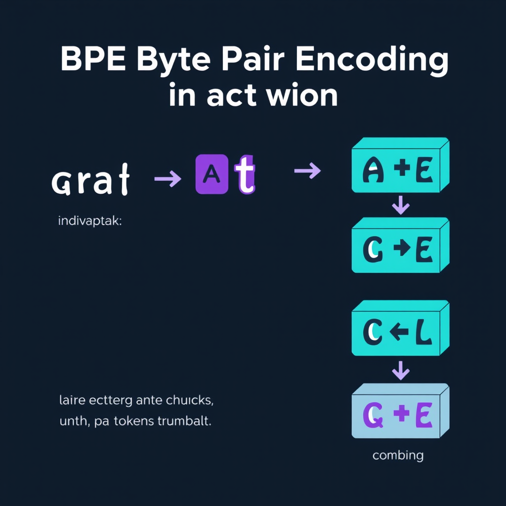 BPE merging character pairs into larger tokens