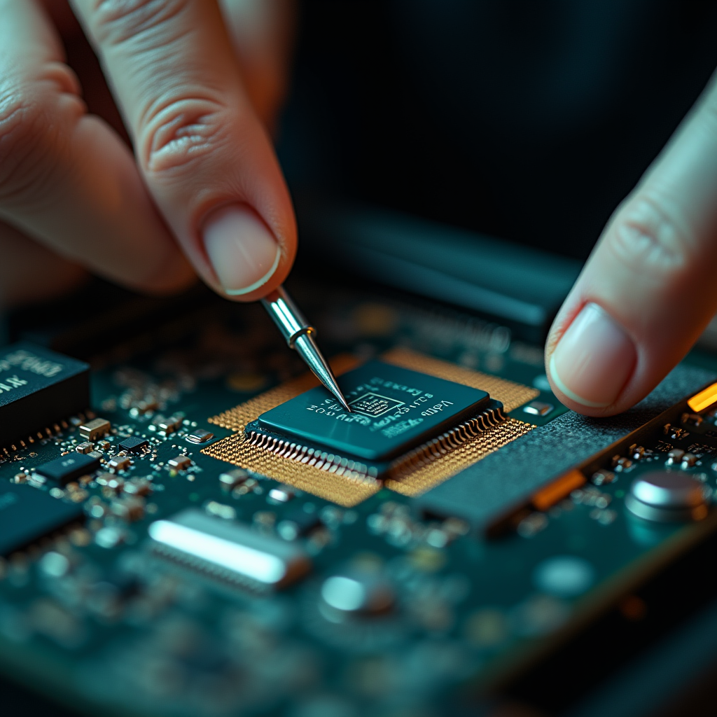 Technician applying thermal compound to a server processor u