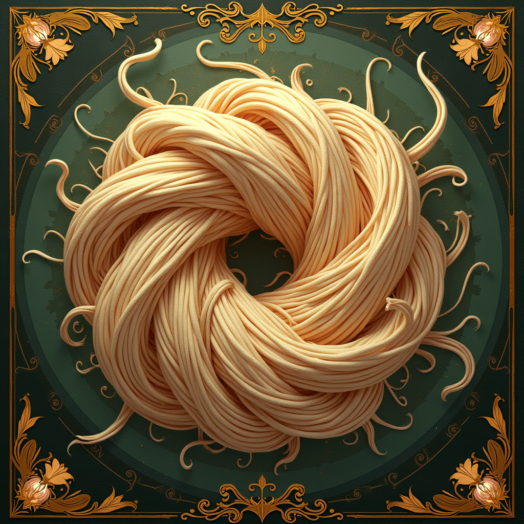 A tight knot of luminous silk threads constricted by a singl