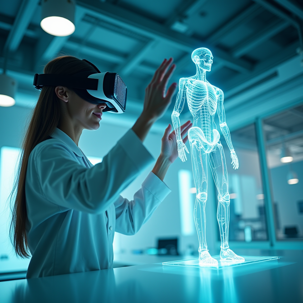 Creator wearing a virtual reality headset, hands gesturing t