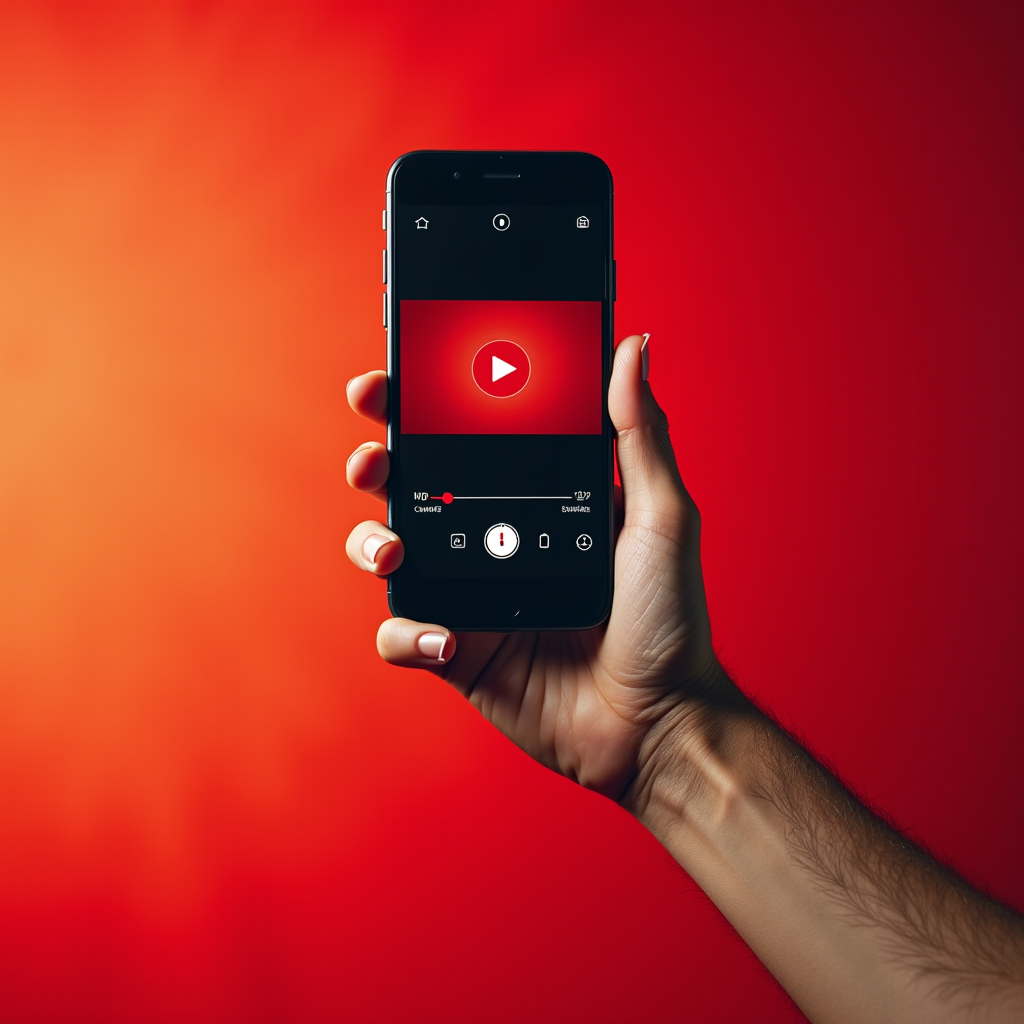 Smartphone held horizontally displaying a live video feed wi