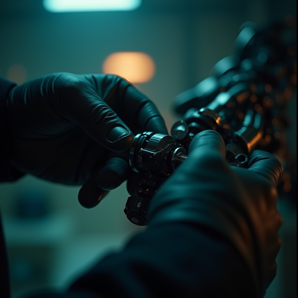 Technician’s hands tightening a precision bolt on a matte bl