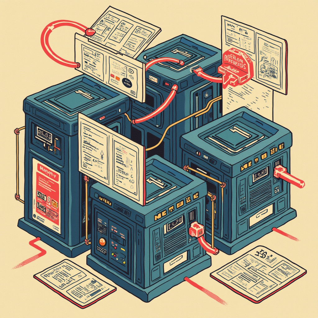 A cluster of interconnected processing modules exchanging bl