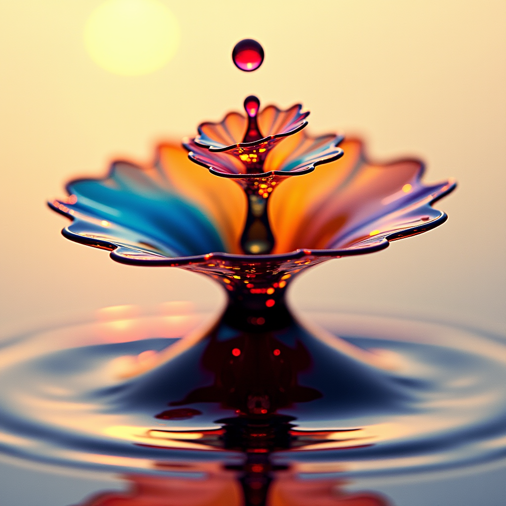 A single drop of iridescent ink expanding in water, fracturi