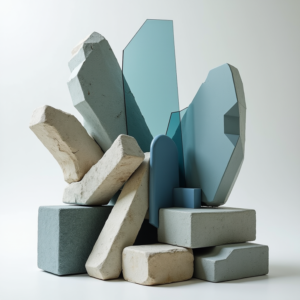 A sculptor refining translucent stone forms while floating f