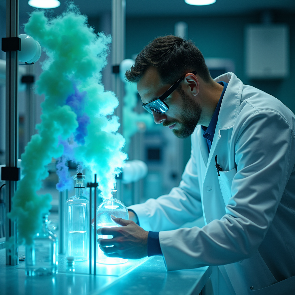 A physicist calibrating a glass diffusion rig where colored