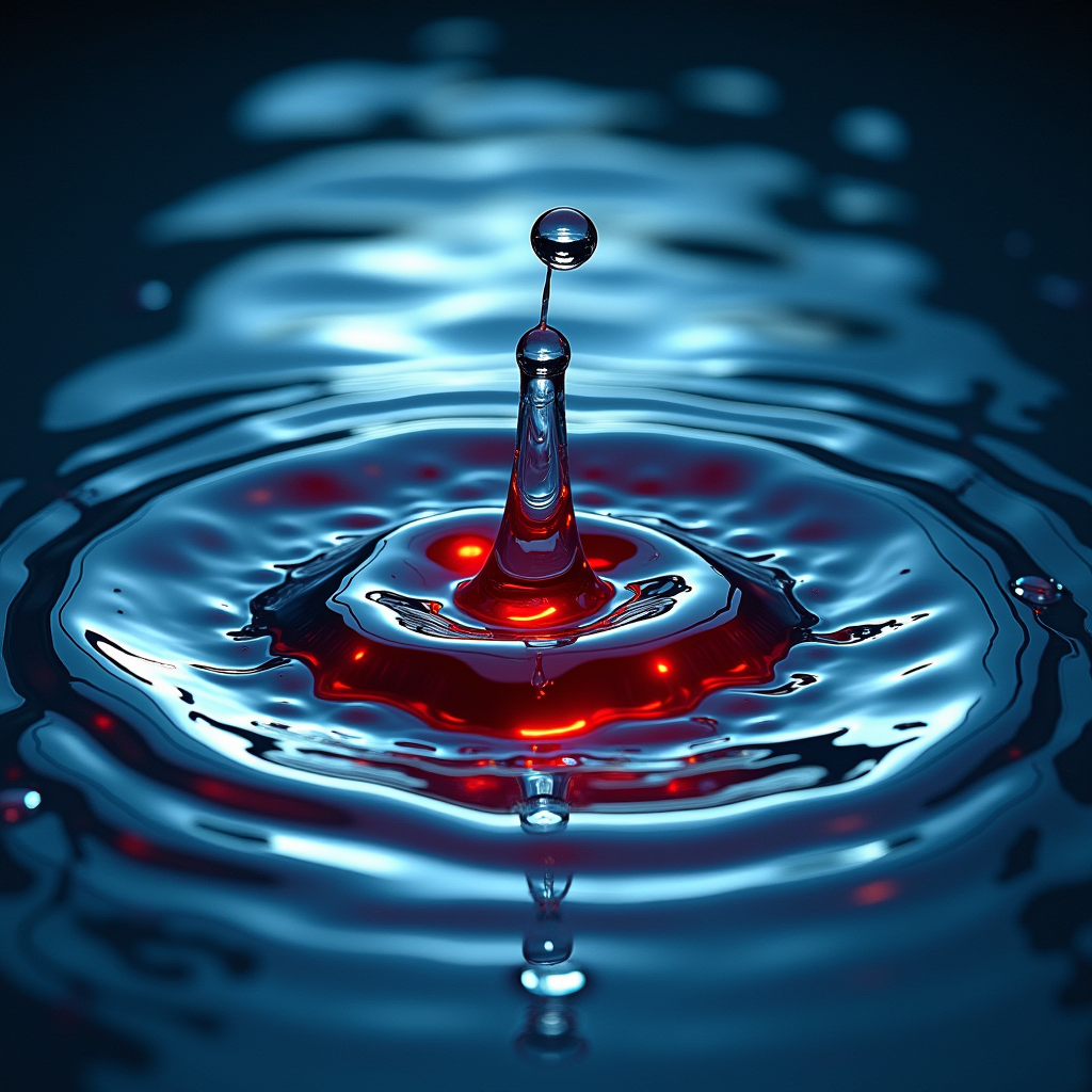 A water drop strikes a taut membrane, creating ripples that