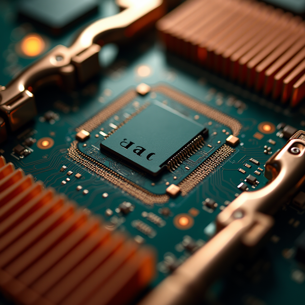 A sharp diagonal close-up reveals a multi-chip processor mod