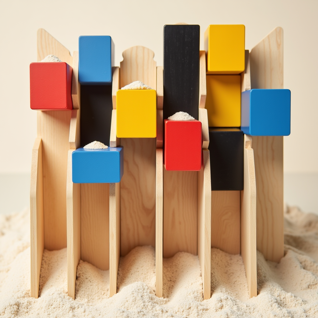 A grid of sliding wooden blocks, each set to a different gap