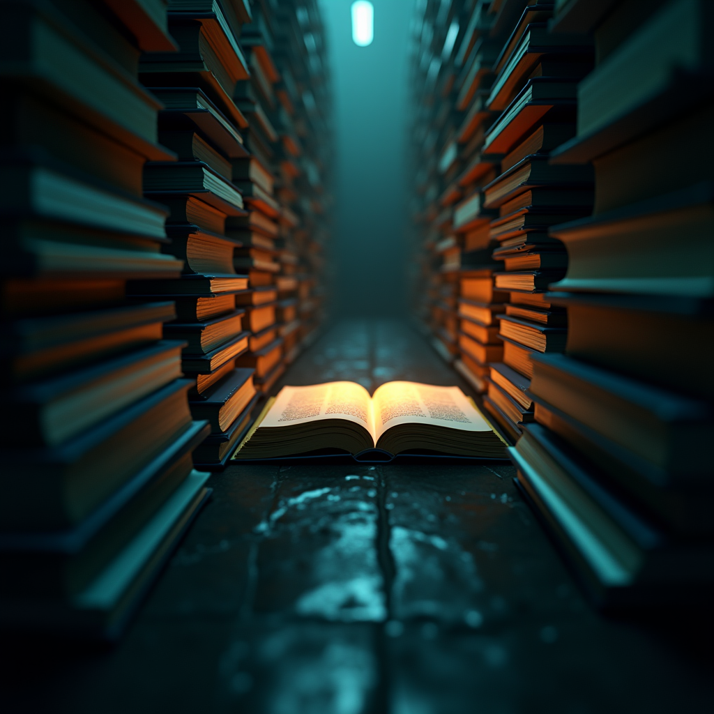 A massive library of data books where only a single page is 