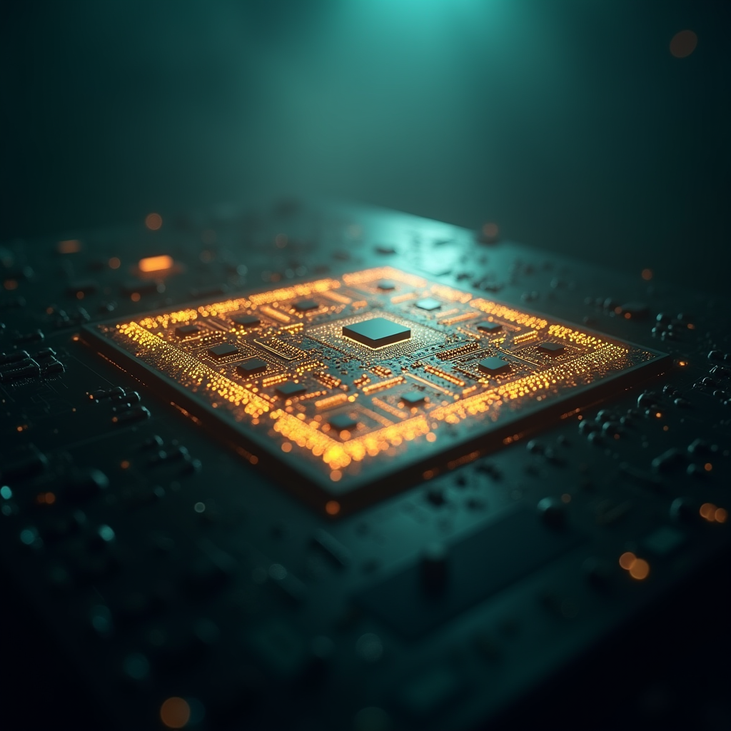 A silicon chip wafer illuminated by bright overhead lighting