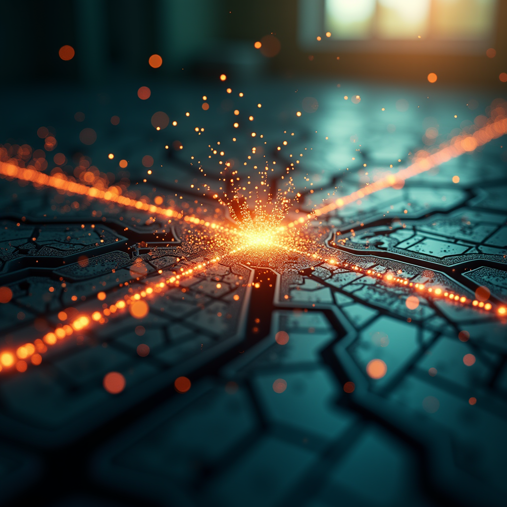 A technical diagram showing particle collision tracks inters
