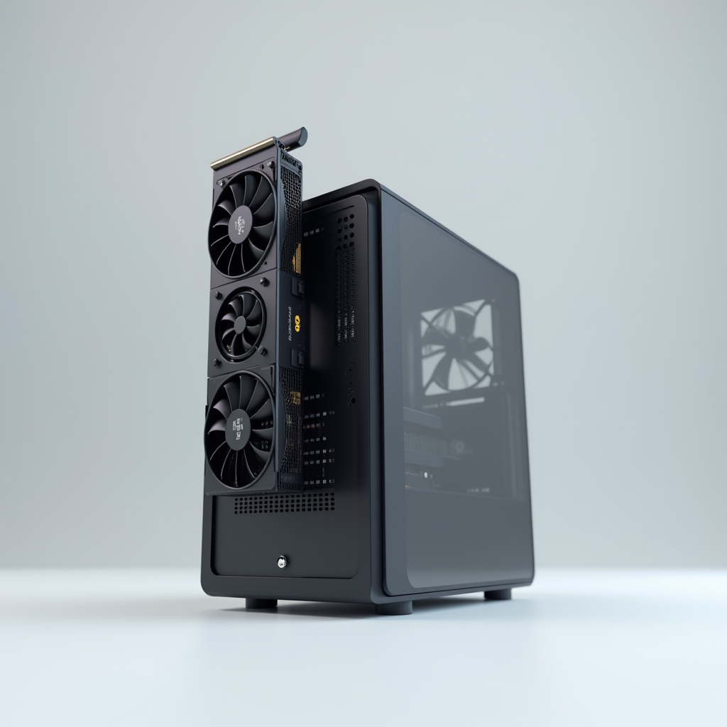 Side angle of a single H100 graphics card mounted vertically
