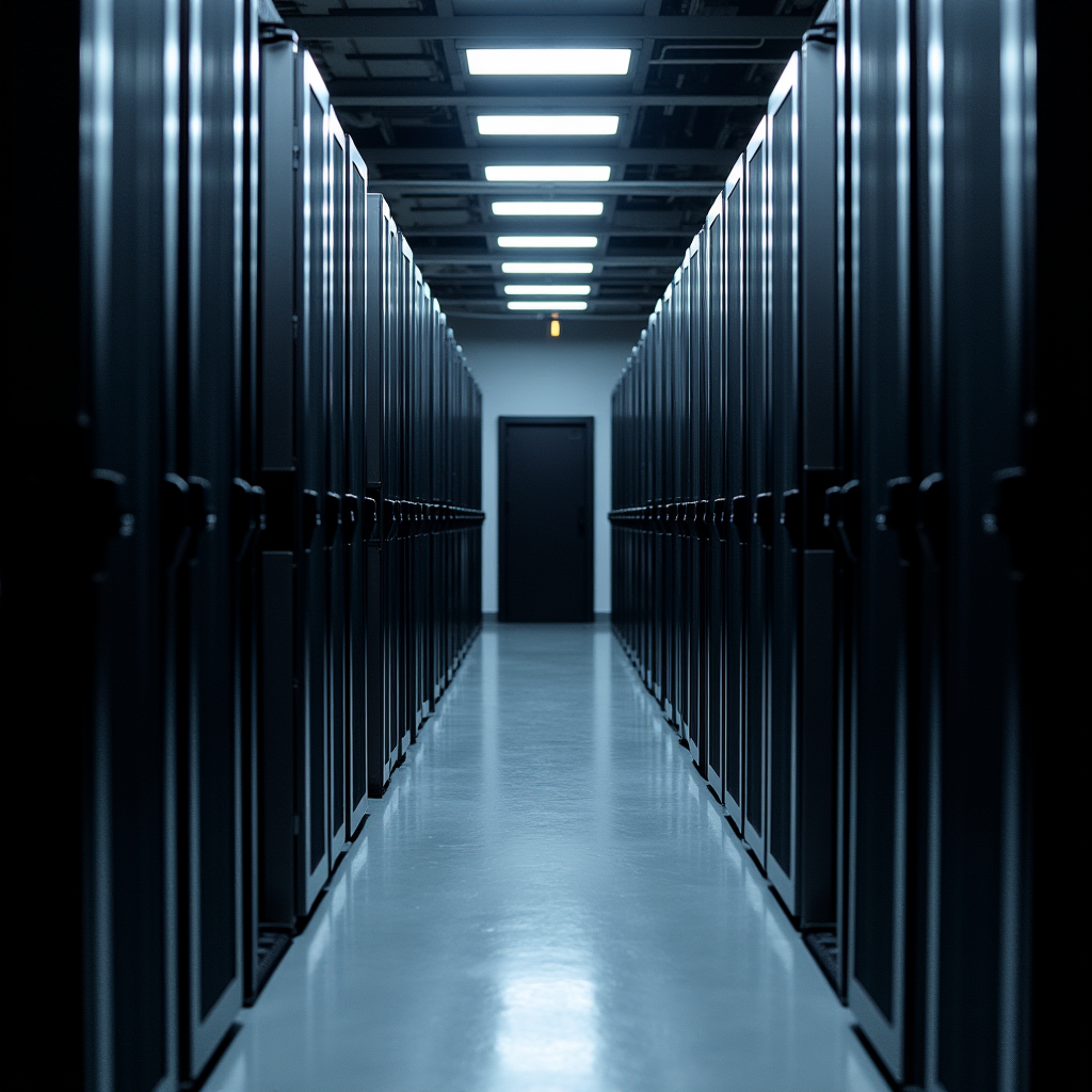 Rows of black server blades stacked vertically in a cold roo