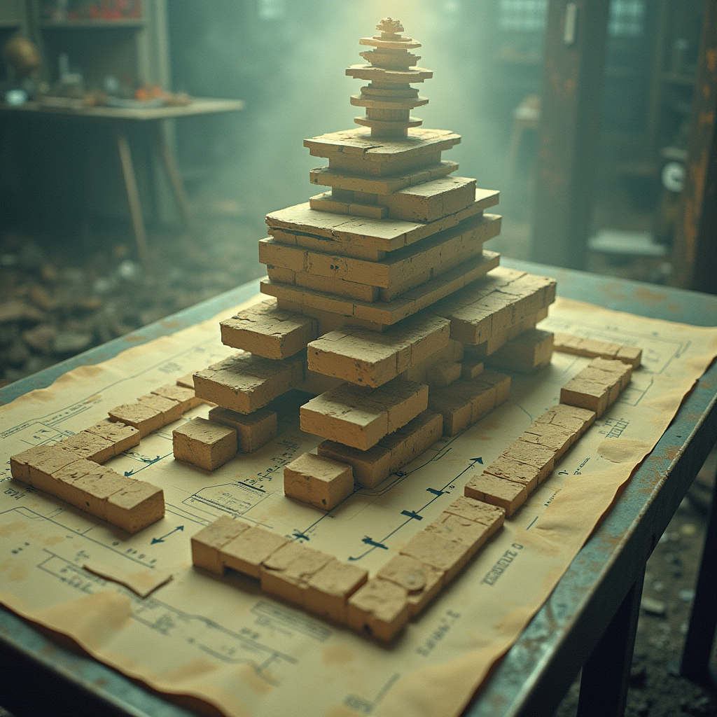 A detailed architectural blueprint laid across a steel table