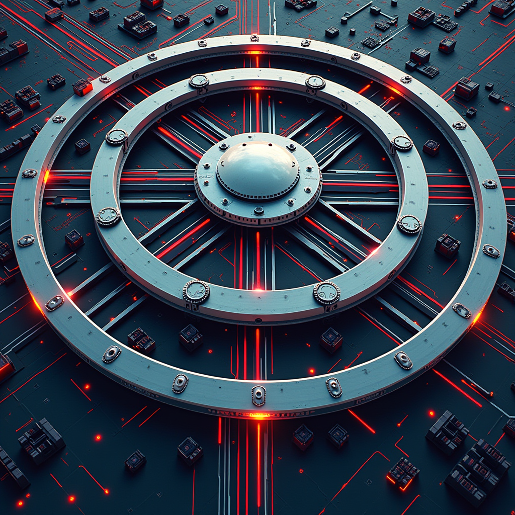 Five interlocking metal rings form a protective dome over a