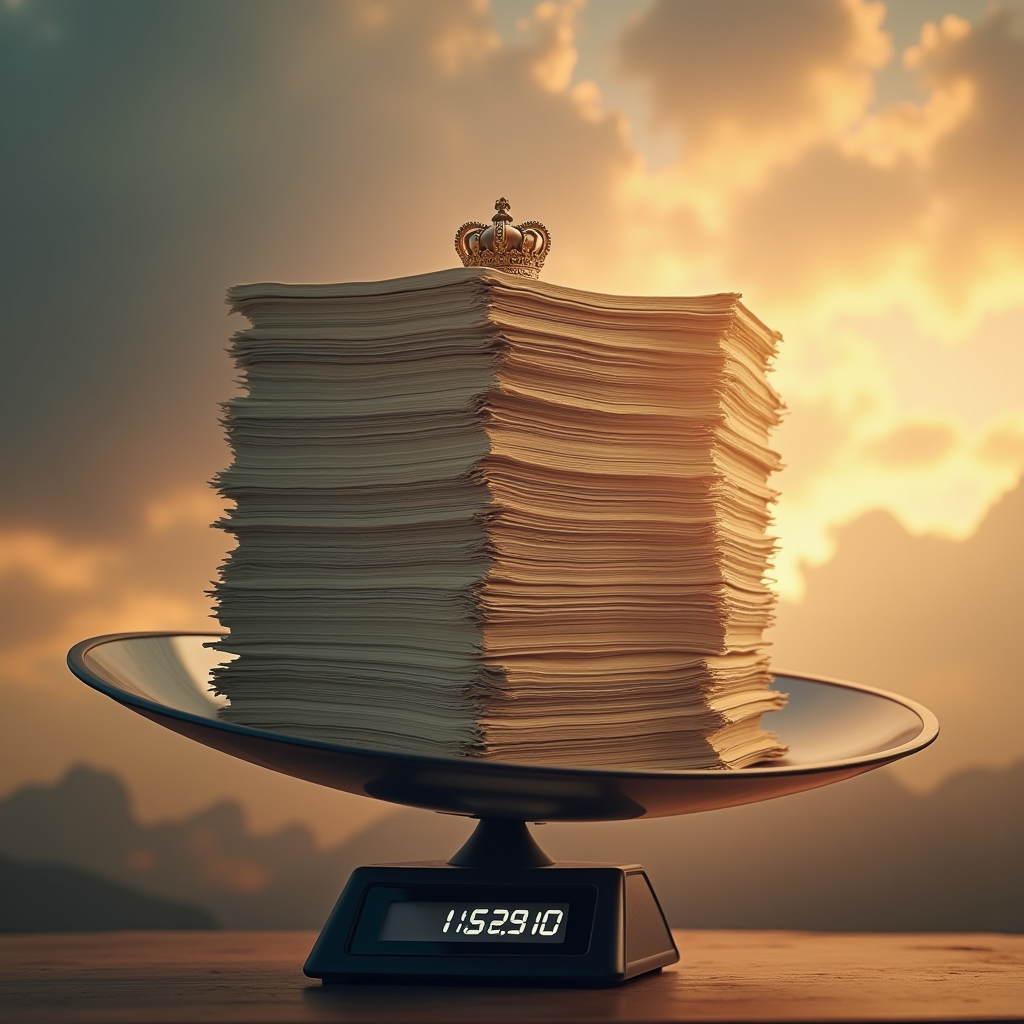 A massive stack of official documents with a bold central cr
