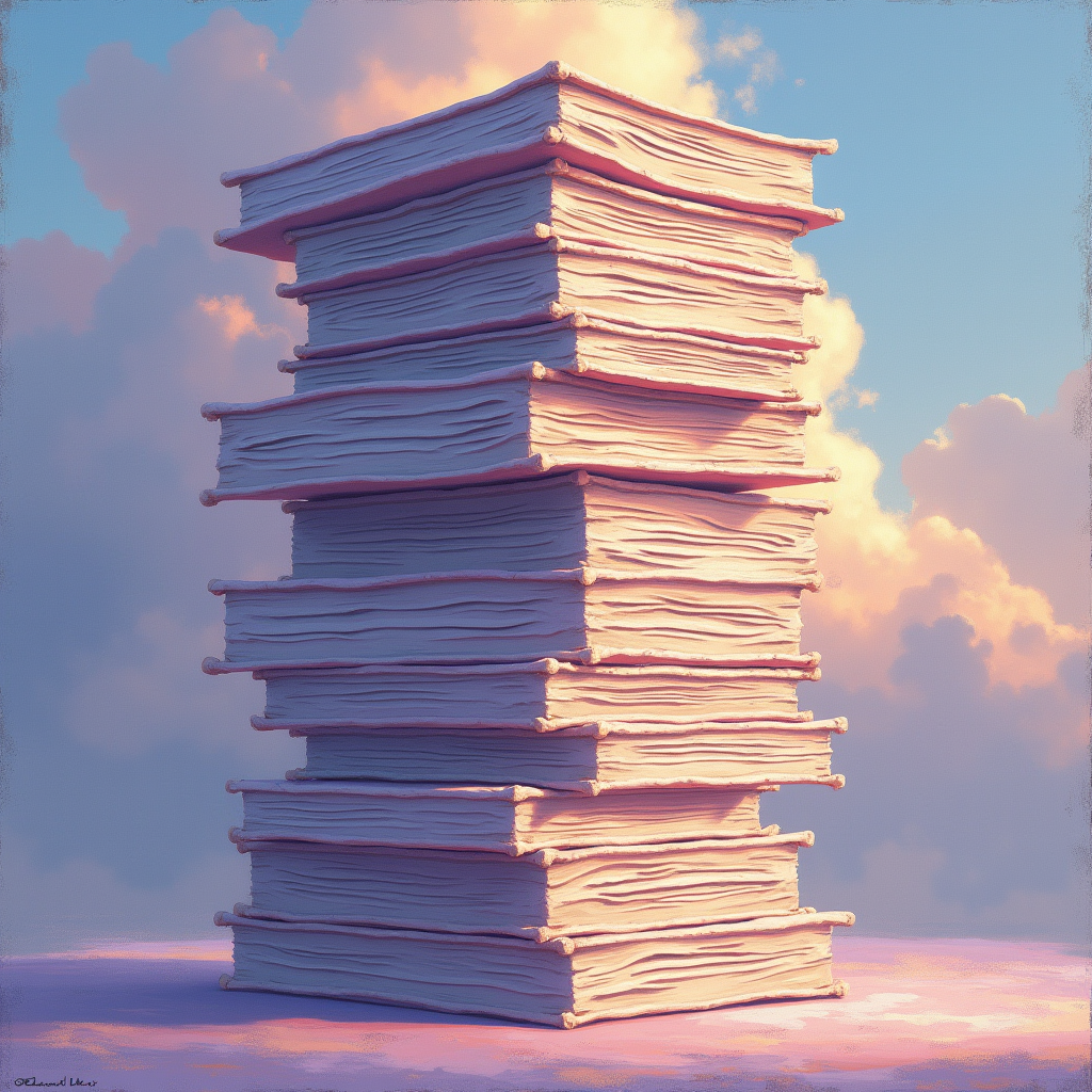 Stacked archival plates forming a towering vertical archive,