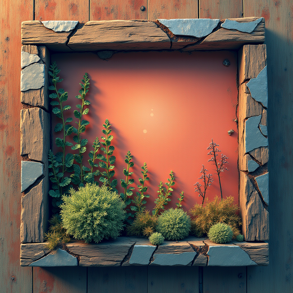 A cracked wooden frame slowly knitting together with silver