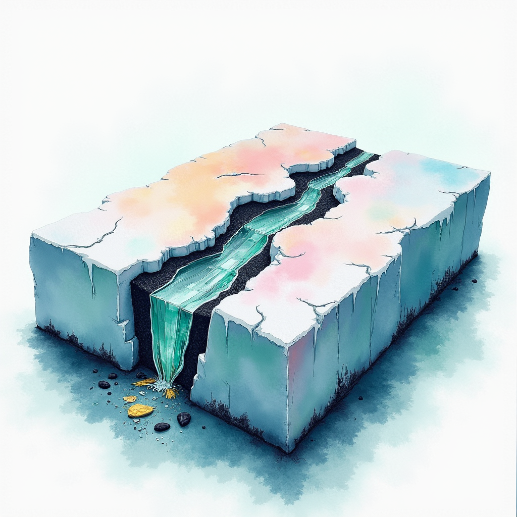 A solid block of frosted ice gradually melting to reveal fou