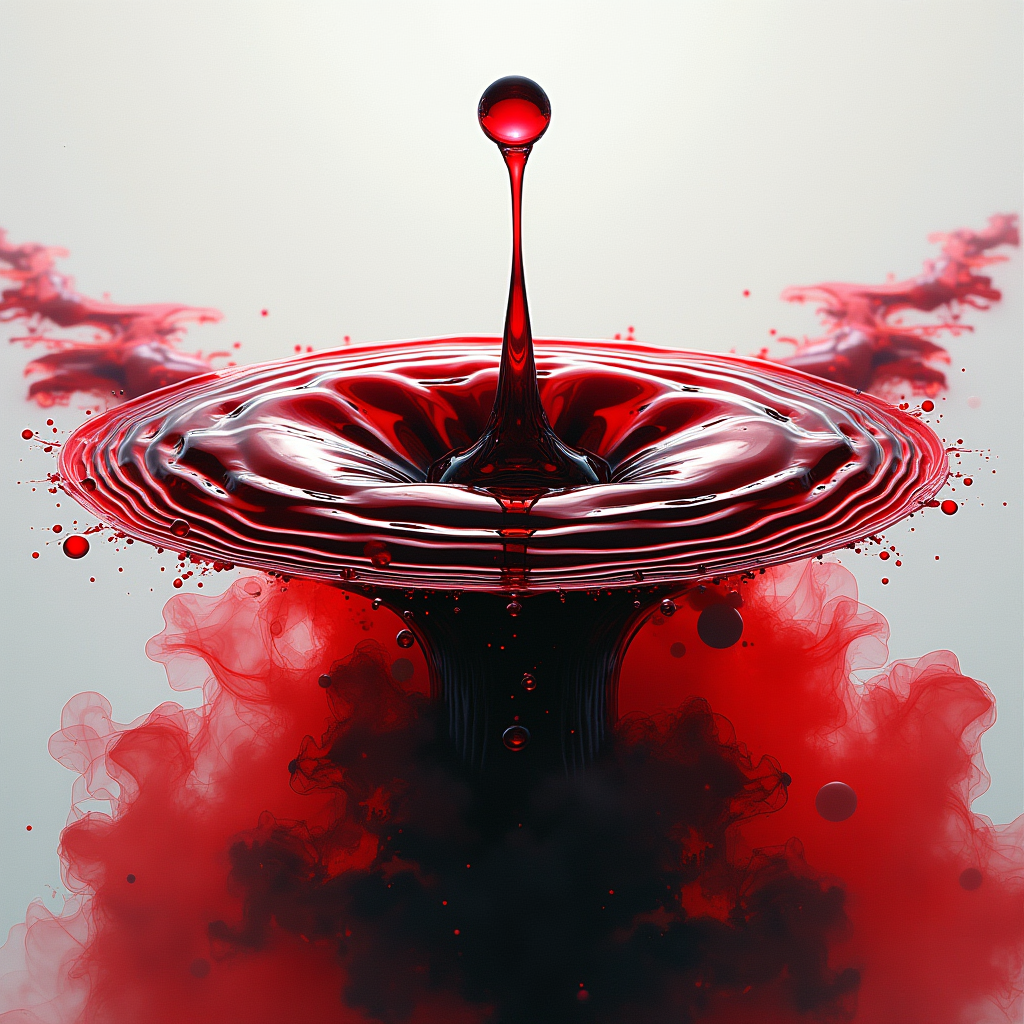 A single drop of ink falling into clear water, instantly bra