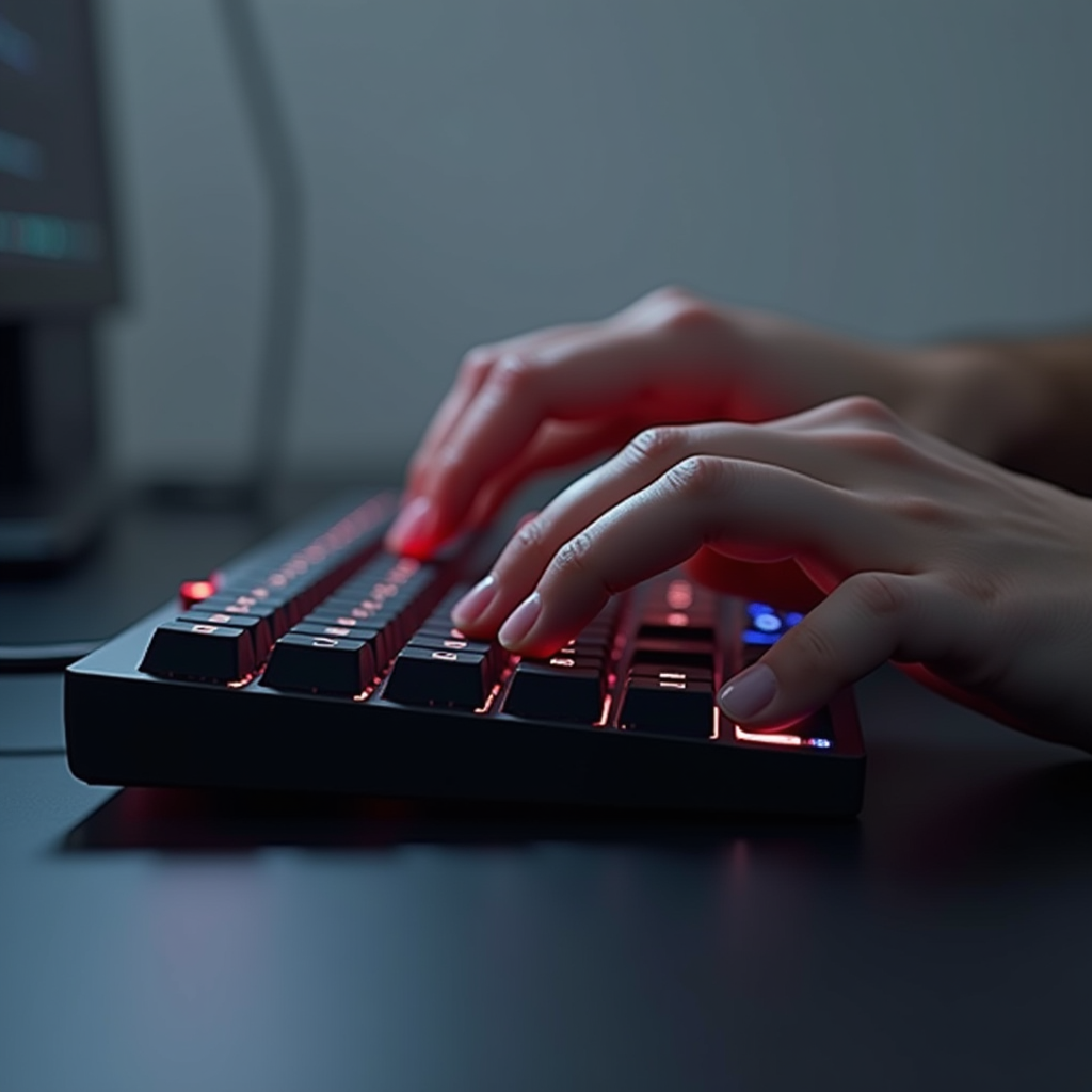 A developer's hands rapidly typing on a backlit mechanical k