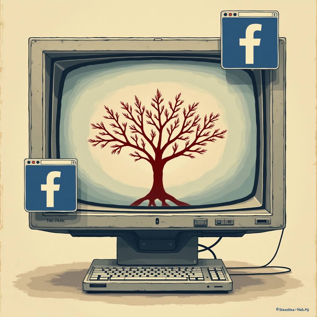 A vintage computer monitor displaying a branching tree struc