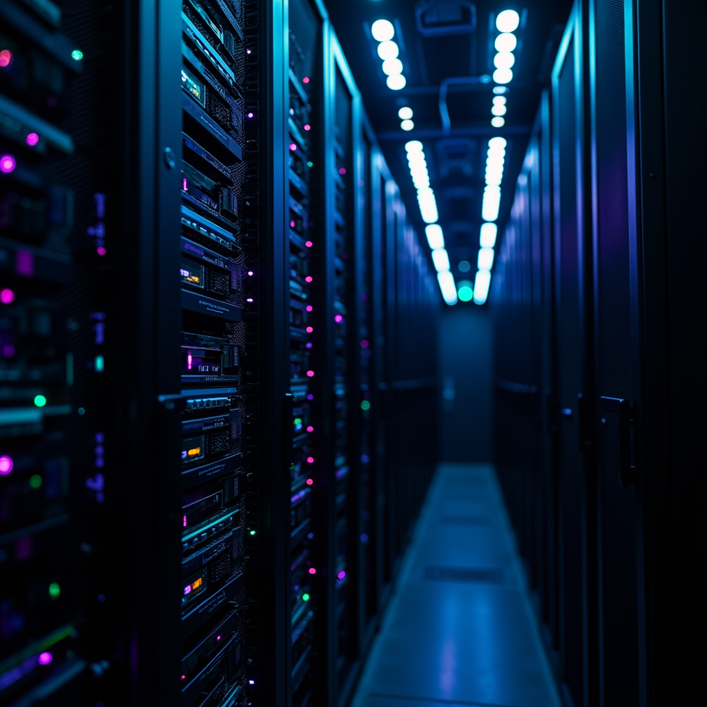 A towering data center server rack filled with densely packe