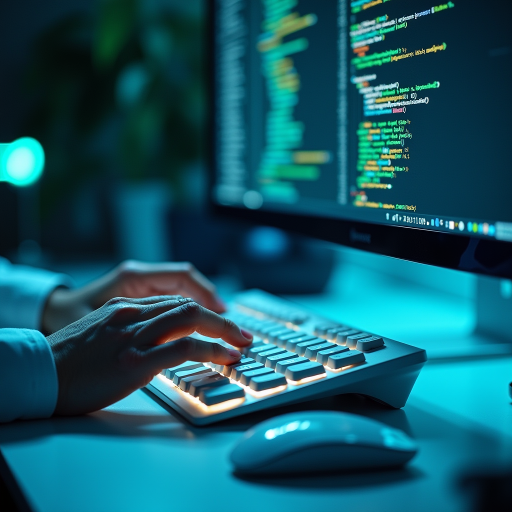 A developer’s hands rapidly strike a mechanical keyboard bes