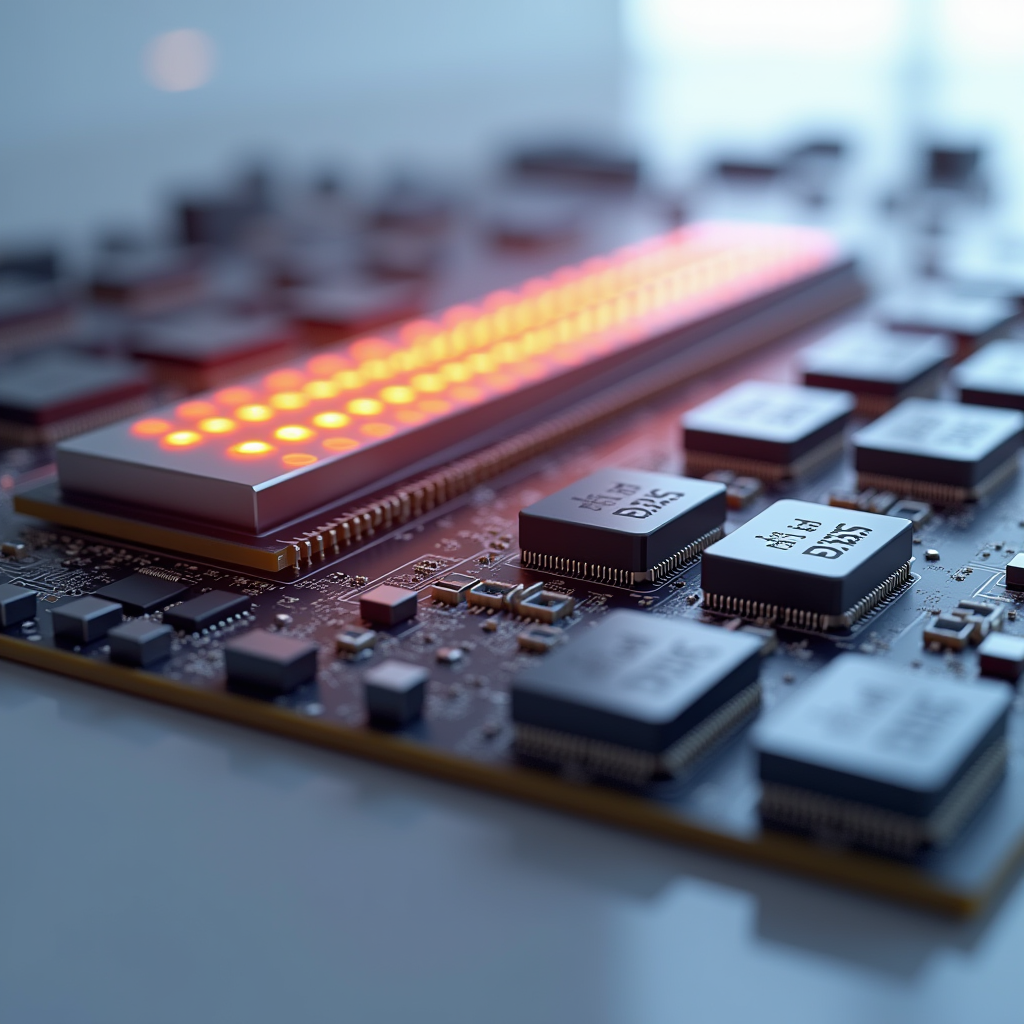 A close-up view of high-bandwidth memory chips on a server b